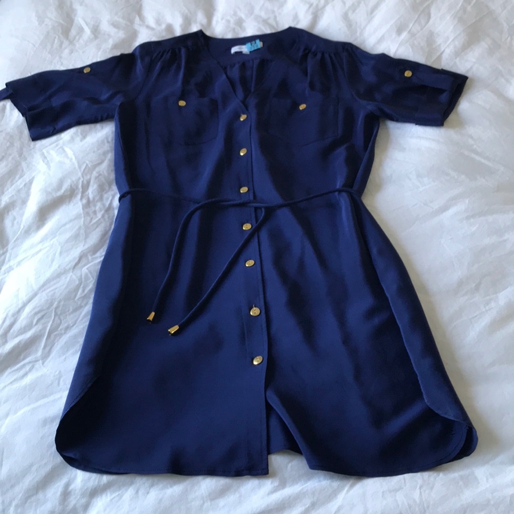 Amanda Uprichard Navy Dress with Gold Accents